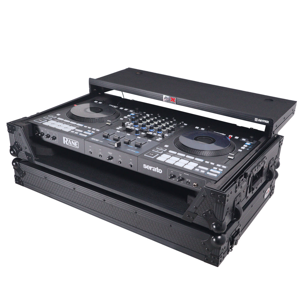 ATA Flight Style Road Case For RANE Four or RANE Performer DJ Controller with Laptop Shelf 1U Rack Space LED and Wheels - Black