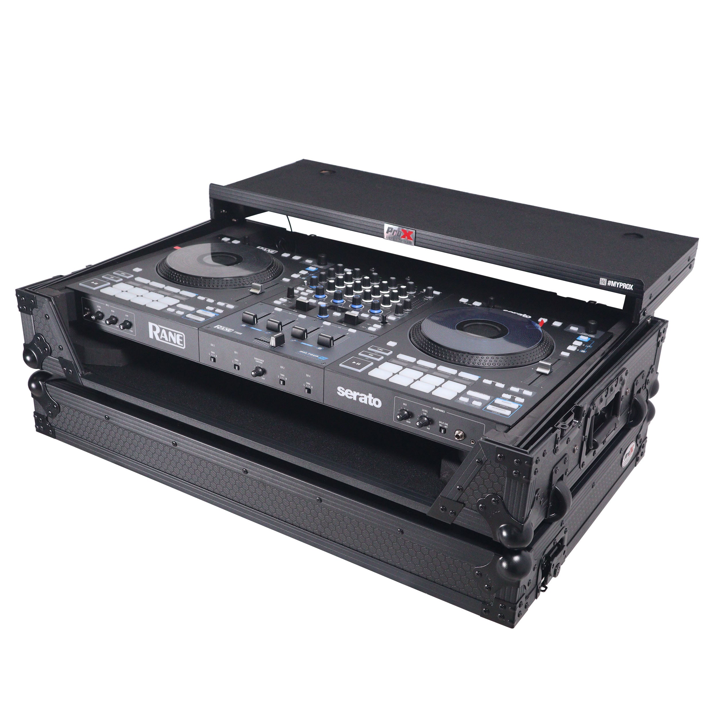 ATA Flight Style Road Case For RANE Four or RANE Performer DJ Controller with Laptop Shelf 1U Rack Space LED and Wheels - Black