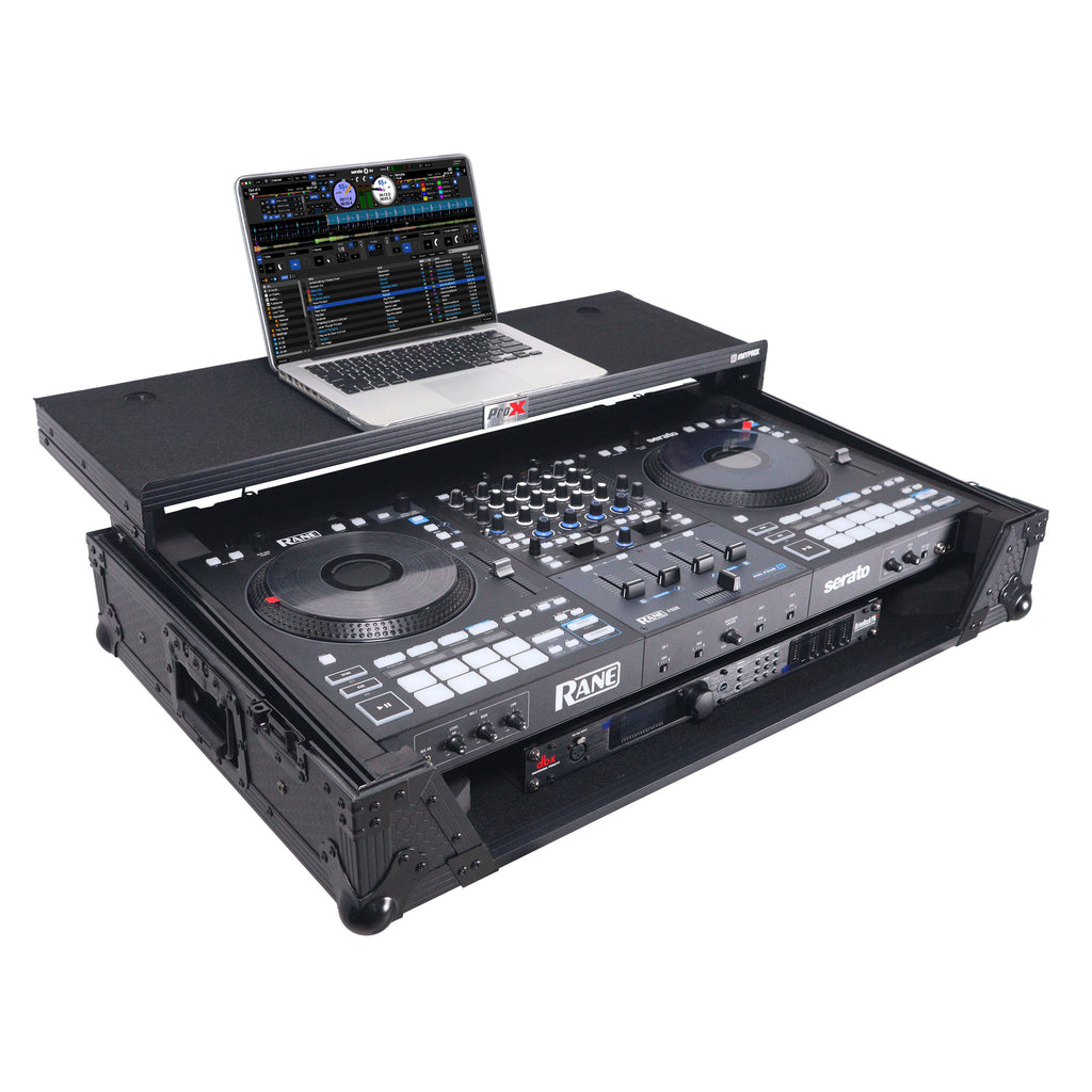 ATA Flight Style Road Case For RANE Four or RANE Performer DJ Controller with Laptop Shelf 1U Rack Space LED and Wheels - Black