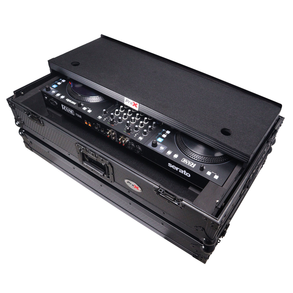 ATA Flight Style Road Case For RANE Four or RANE Performer DJ Controller with Laptop Shelf 1U Rack Space LED and Wheels - Black