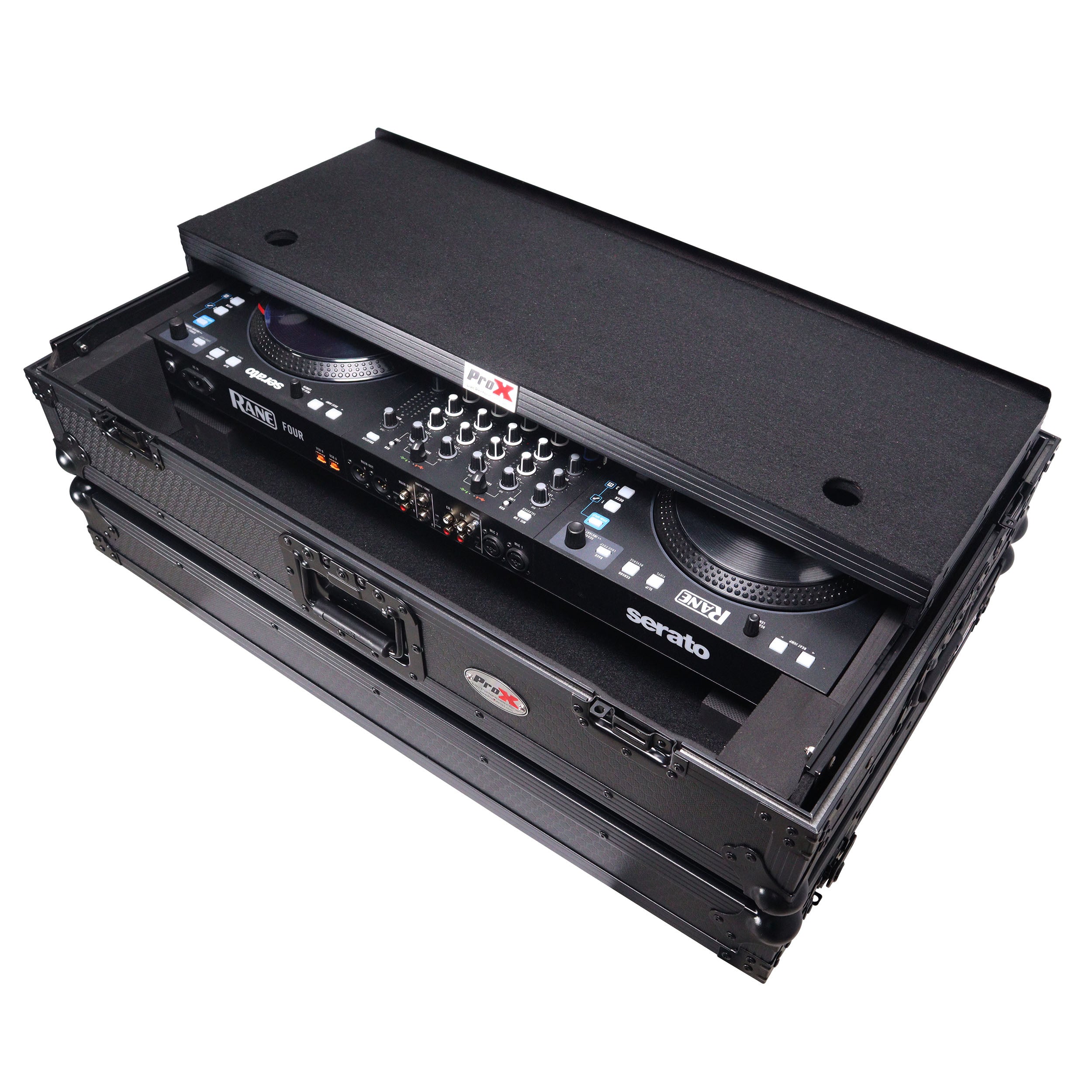 ATA Flight Style Road Case For RANE Four or RANE Performer DJ Controller with Laptop Shelf 1U Rack Space LED and Wheels - Black