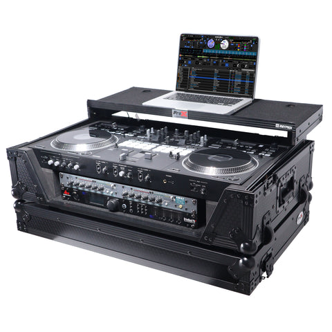 ATA Style Flight Case for Pioneer DDJ-REV7 DDJ-1000 SRT DJ Controller with 2U Rack Space Laptop Shelf Wheels LED Black Finish