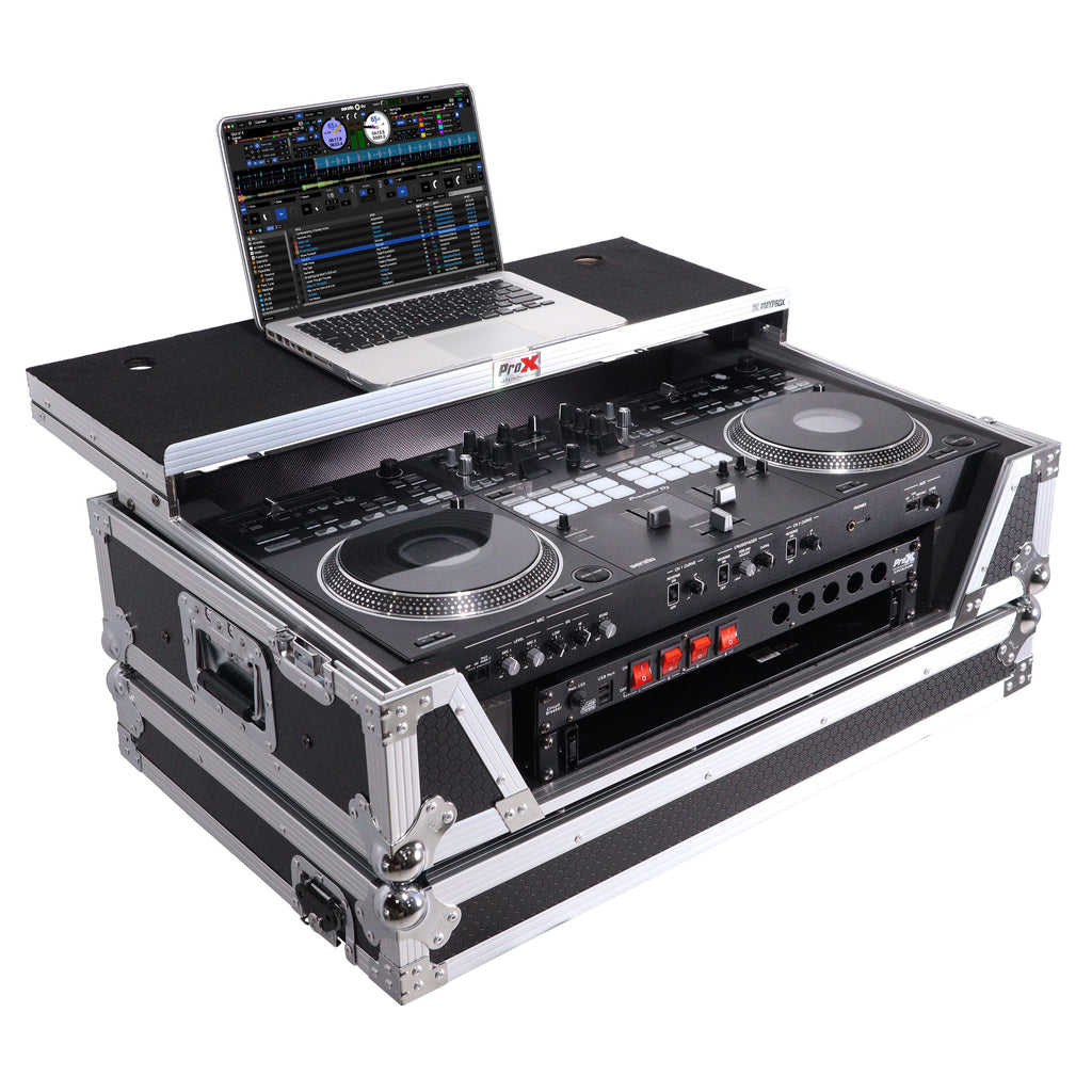 ATA Style Flight Case for Pioneer DDJ-REV7 & DDJ-1000 SRT DJ Controller with 2U Rack Space Laptop Shelf Wheels LED kit