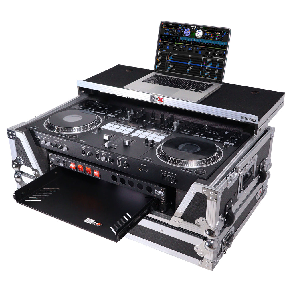 ATA Style Flight Case for Pioneer DDJ-REV7 & DDJ-1000 SRT DJ Controller with 2U Rack Space Laptop Shelf Wheels LED kit