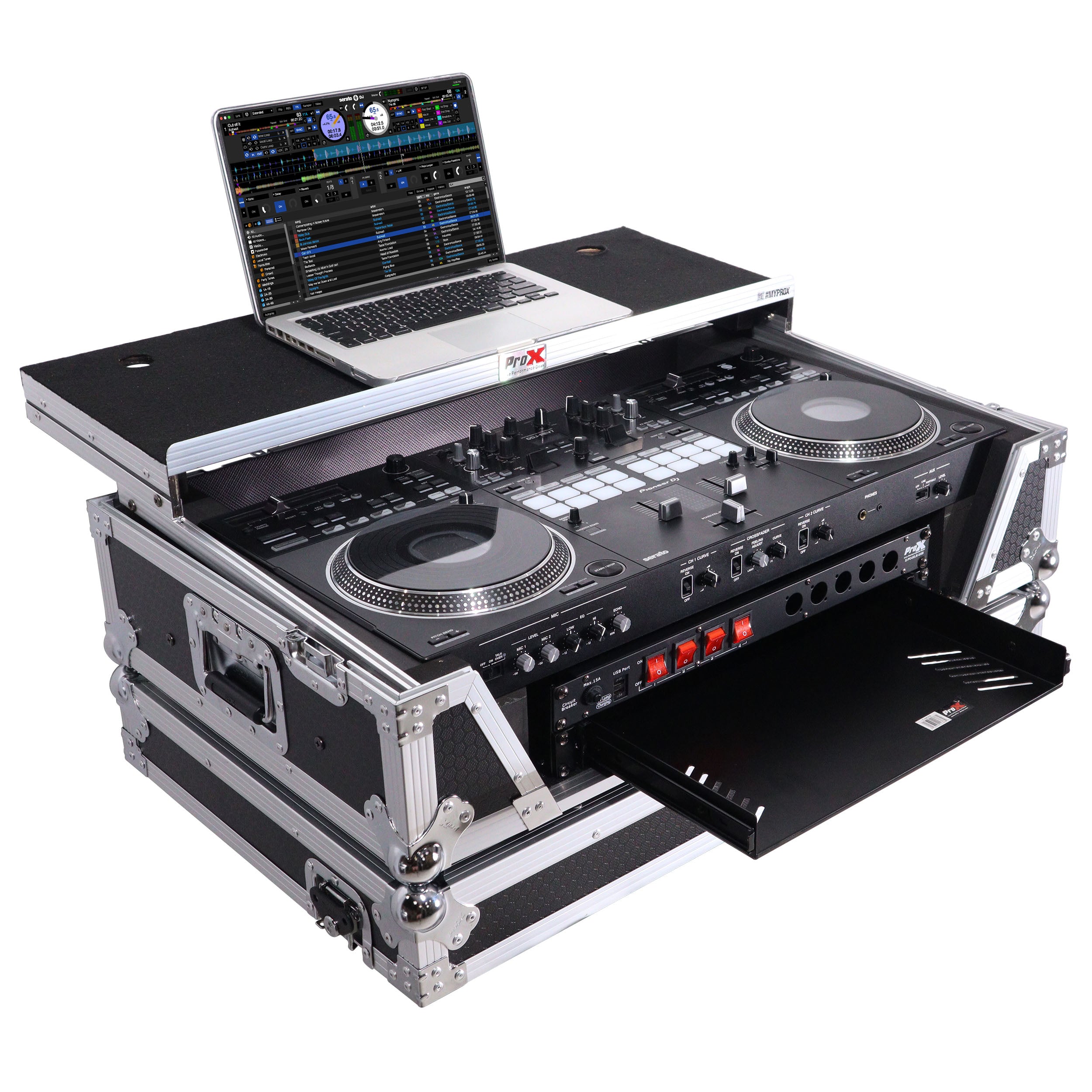 ATA Style Flight Case for Pioneer DDJ-REV7 & DDJ-1000 SRT DJ Controller with 2U Rack Space Laptop Shelf Wheels LED kit