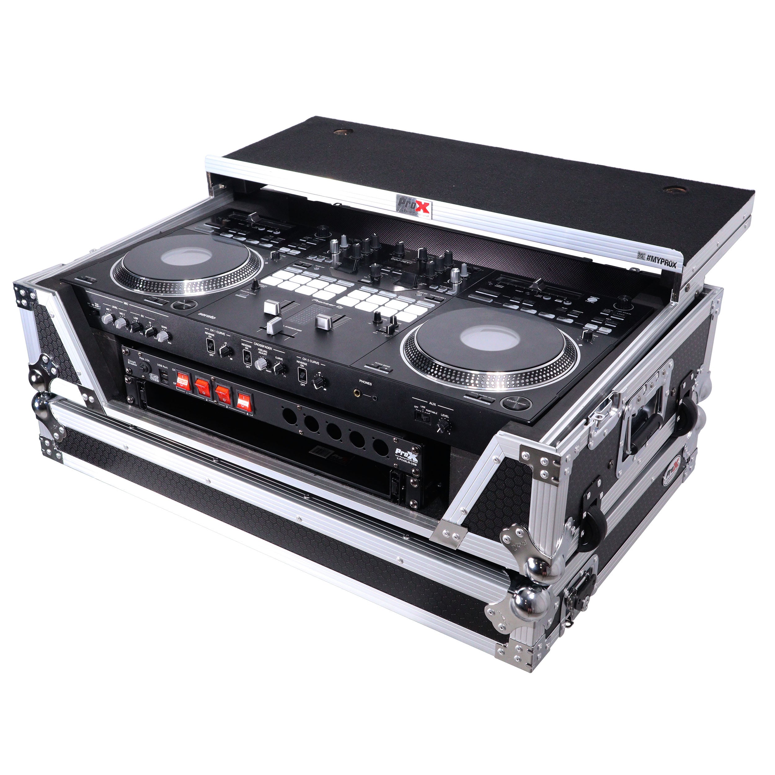 ATA Style Flight Case for Pioneer DDJ-REV7 & DDJ-1000 SRT DJ Controller with 2U Rack Space Laptop Shelf Wheels LED kit