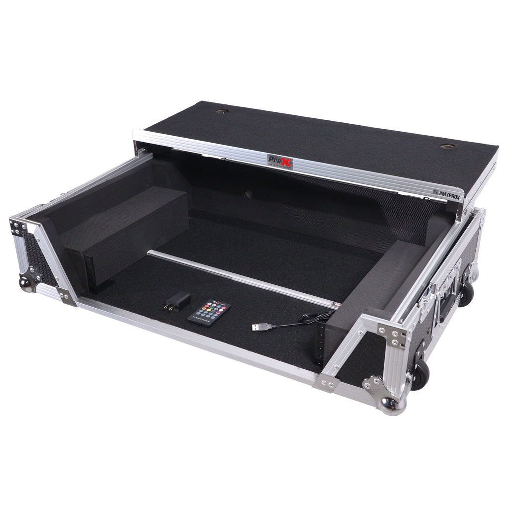 ATA Style Flight Case for Pioneer DDJ-REV7 & DDJ-1000 SRT DJ Controller with 2U Rack Space Laptop Shelf Wheels LED kit