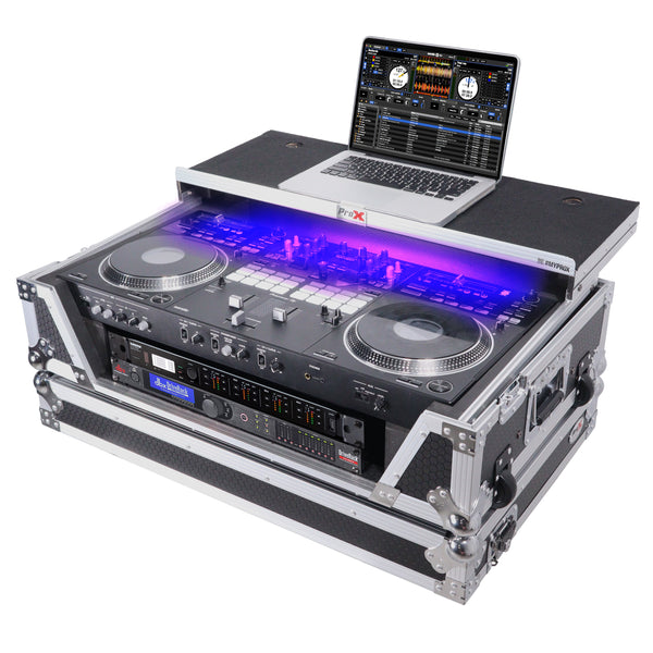 ATA Style Flight Case for Pioneer DDJ-REV7 & DDJ-1000 SRT DJ Controller with 2U Rack Space Laptop Shelf Wheels LED kit