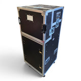 16U Shockmount Slam Door Rack Flight Case with Integrated Console Compartment, Sliding Doors and Casters for AV Production