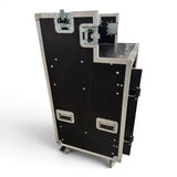 16U Shockmount Slam Door Rack Flight Case with Integrated Console Compartment, Sliding Doors and Casters for AV Production