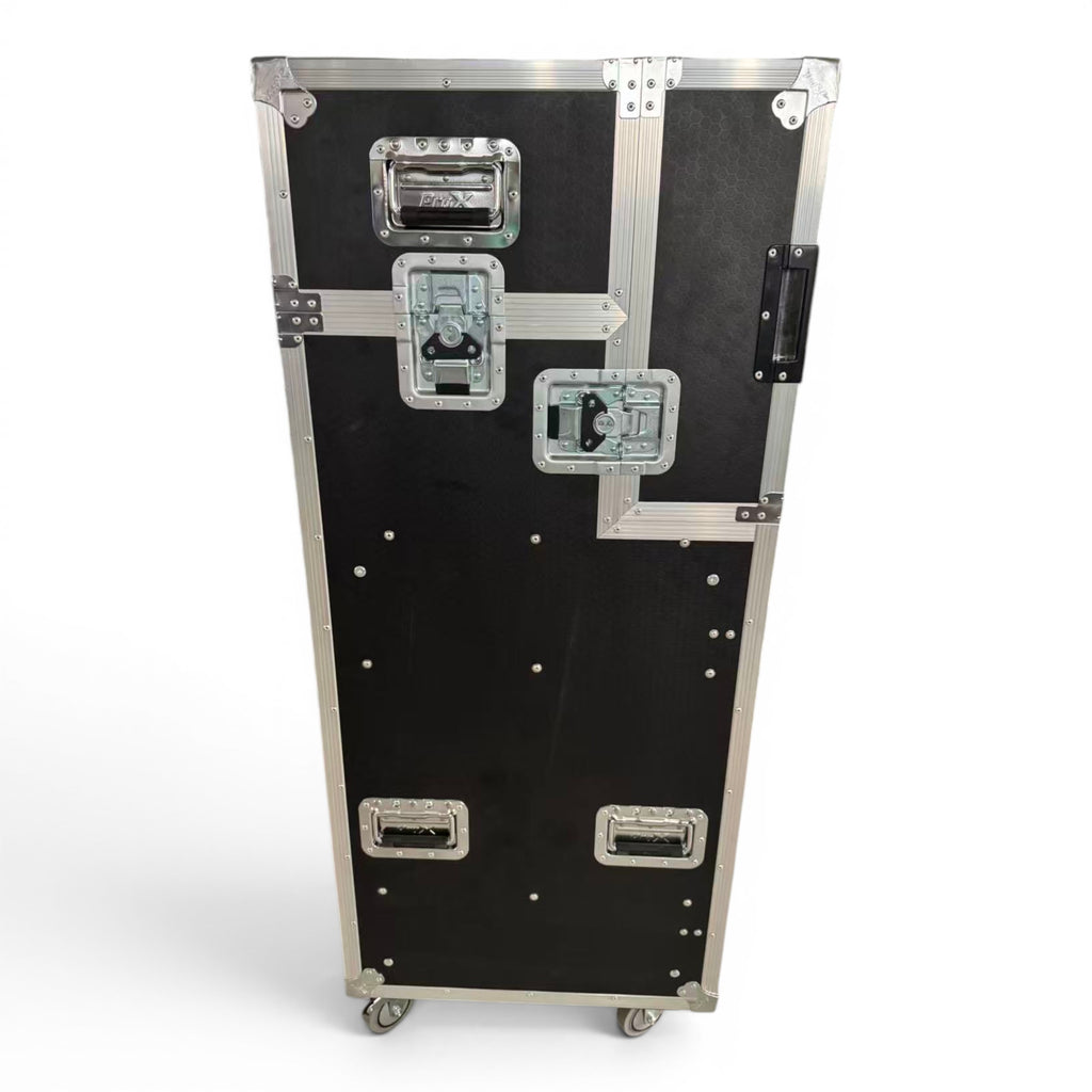 16U Shockmount Slam Door Rack Flight Case with Integrated Console Compartment, Sliding Doors and Casters for AV Production
