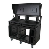 PRADO Mobile AV Broadcasting Streaming Recording Studio Workstation Case with 2x 4U Top 2x 12U Bottom Front Slamr Door All Black