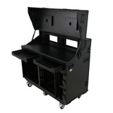 PRADO Mobile AV Broadcasting Streaming Recording Studio Workstation Case with 2x 4U Top 2x 12U Bottom Front Slamr Door All Black