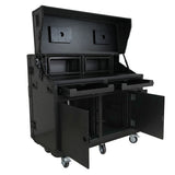 PRADO Mobile AV Broadcasting Streaming Recording Studio Workstation Case with 2x 4U Top 2x 12U Bottom Front Slamr Door All Black