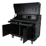 PRADO Mobile AV Broadcasting Streaming Recording Studio Workstation Case with 2x 4U Top 2x 12U Bottom Front Slamr Door All Black
