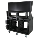 PRADO Mobile AV Broadcasting Streaming Recording Studio Workstation Case with 2x 4U Top 2x 12U Bottom Front Slamr Door All Black
