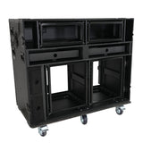 PRADO Mobile AV Broadcasting Streaming Recording Studio Workstation Case with 2x 4U Top 2x 12U Bottom Front Slamr Door All Black