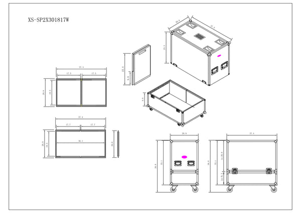 ATA Dual Speaker Flight Universal Case for RCF HDM45A HD35A Subwoofer Speakers - 30H x18Wx17L in.