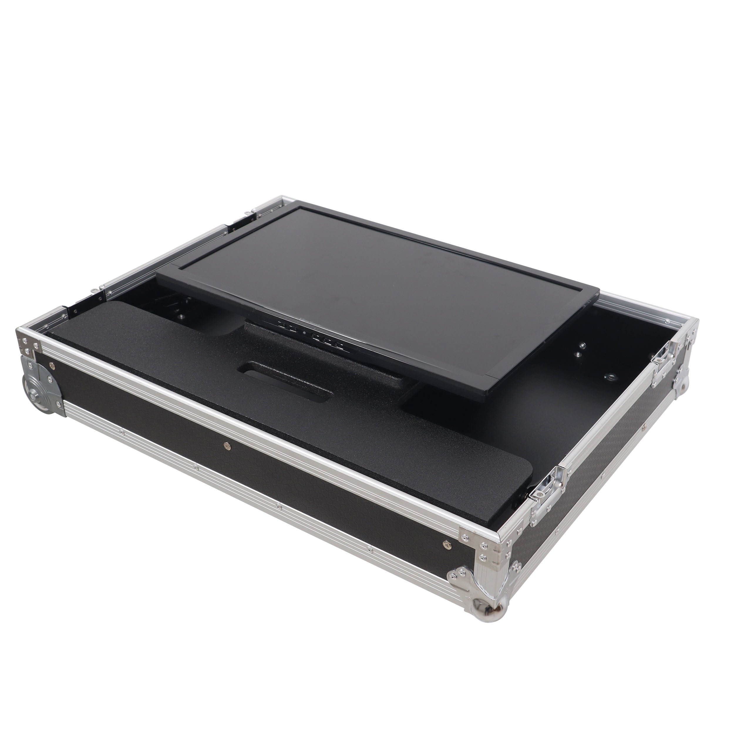 32" LED Floor Monitor LED TV ATA Flight Style Road with Adjustable Angle Tilt and go Low Profile Wheels