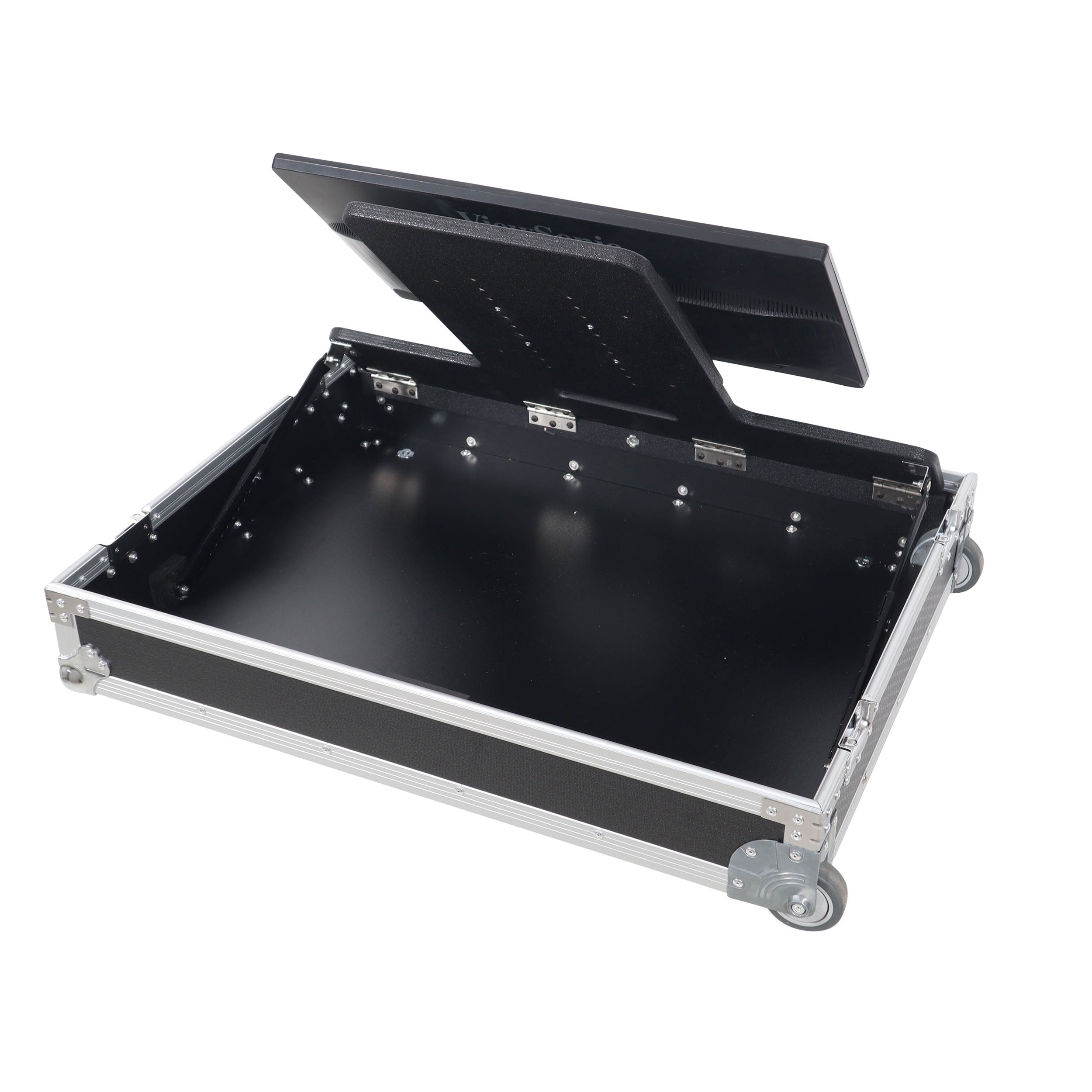 32" LED Floor Monitor LED TV ATA Flight Style Road with Adjustable Angle Tilt and go Low Profile Wheels