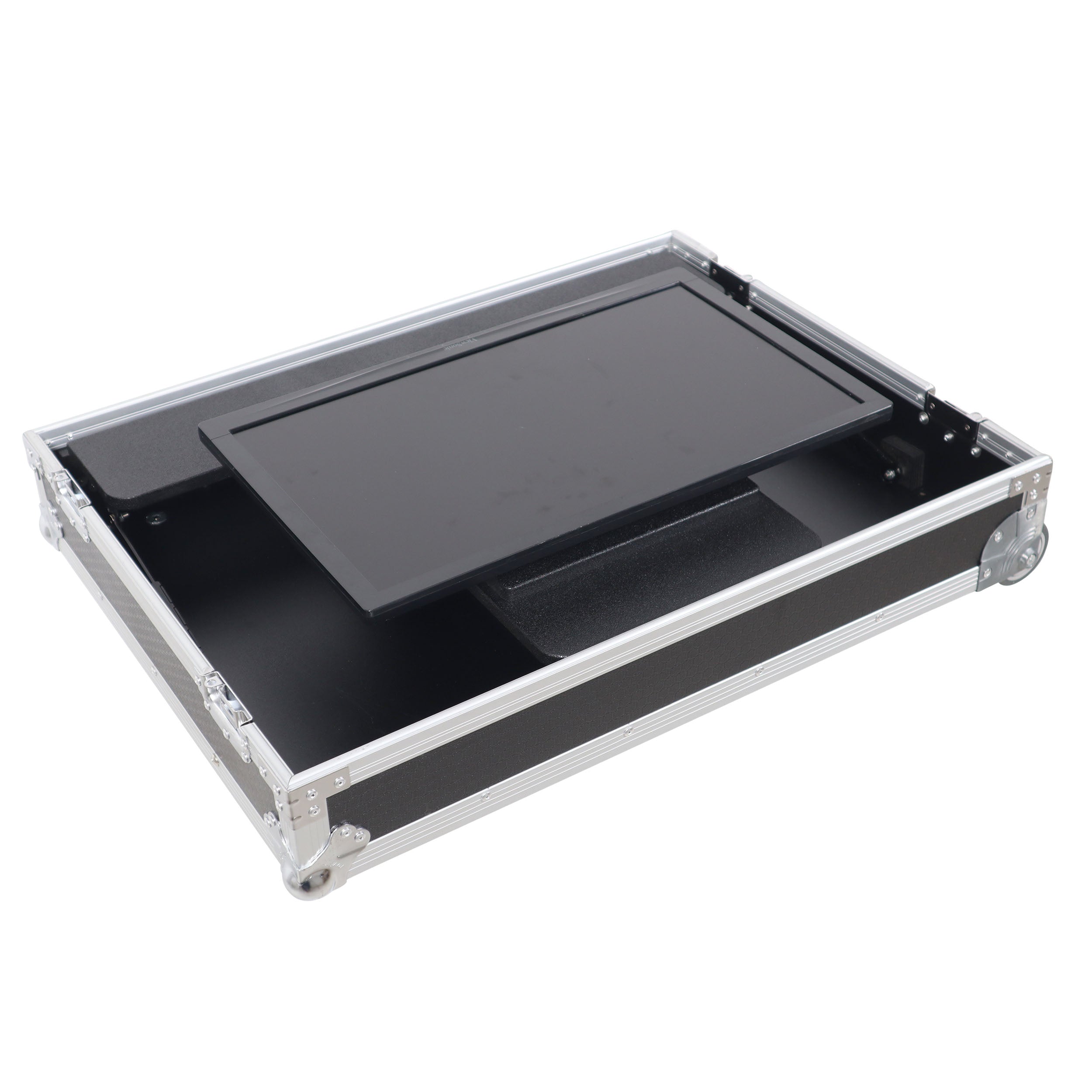 32" LED Floor Monitor LED TV ATA Flight Style Road with Adjustable Angle Tilt and go Low Profile Wheels
