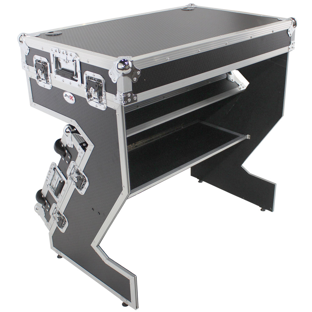 Z-Table Jr Folding DJ Table Mobile Workstation Flight Case Style with Handles and Wheels