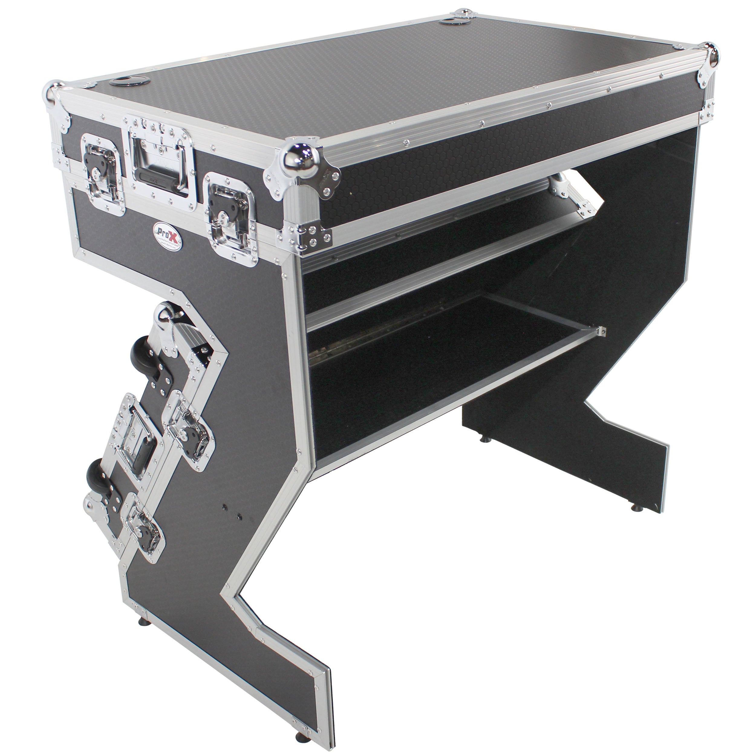 Z-Table Jr Folding DJ Table Mobile Workstation Flight Case Style with Handles and Wheels