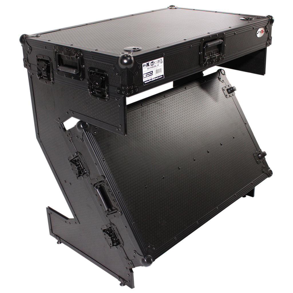 Z-Table Jr Folding DJ Table Mobile Workstation Flight Case Style with Handles and Wheels - Black Finish