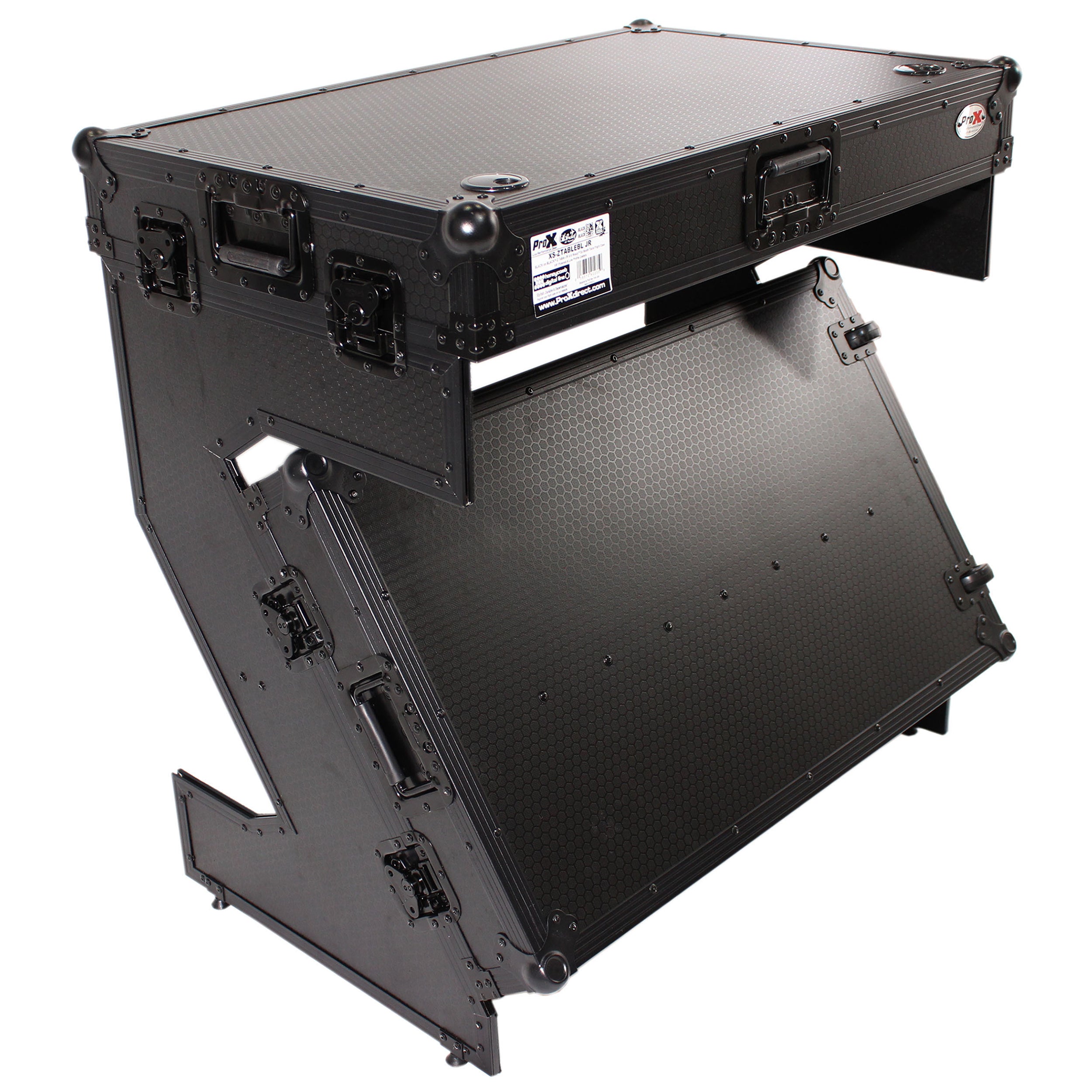 Z-Table Jr Folding DJ Table Mobile Workstation Flight Case Style with Handles and Wheels - Black Finish