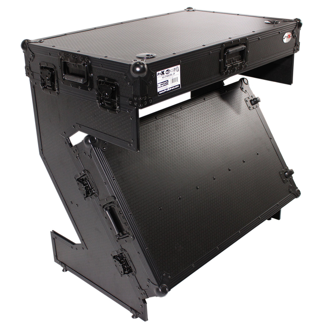 Z-Table Jr Folding DJ Table Mobile Workstation Flight Case Style with Handles and Wheels - Black Finish