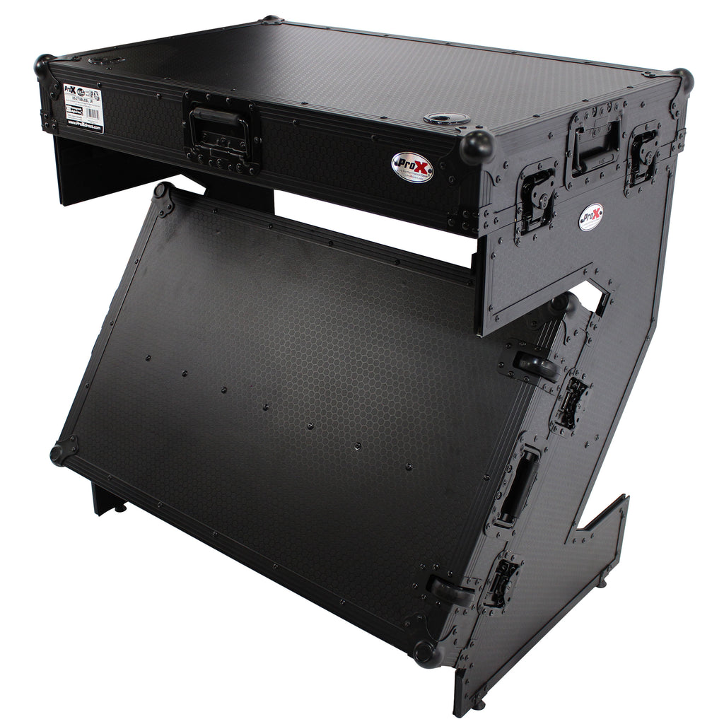 Z-Table Jr Folding DJ Table Mobile Workstation Flight Case Style with Handles and Wheels - Black Finish