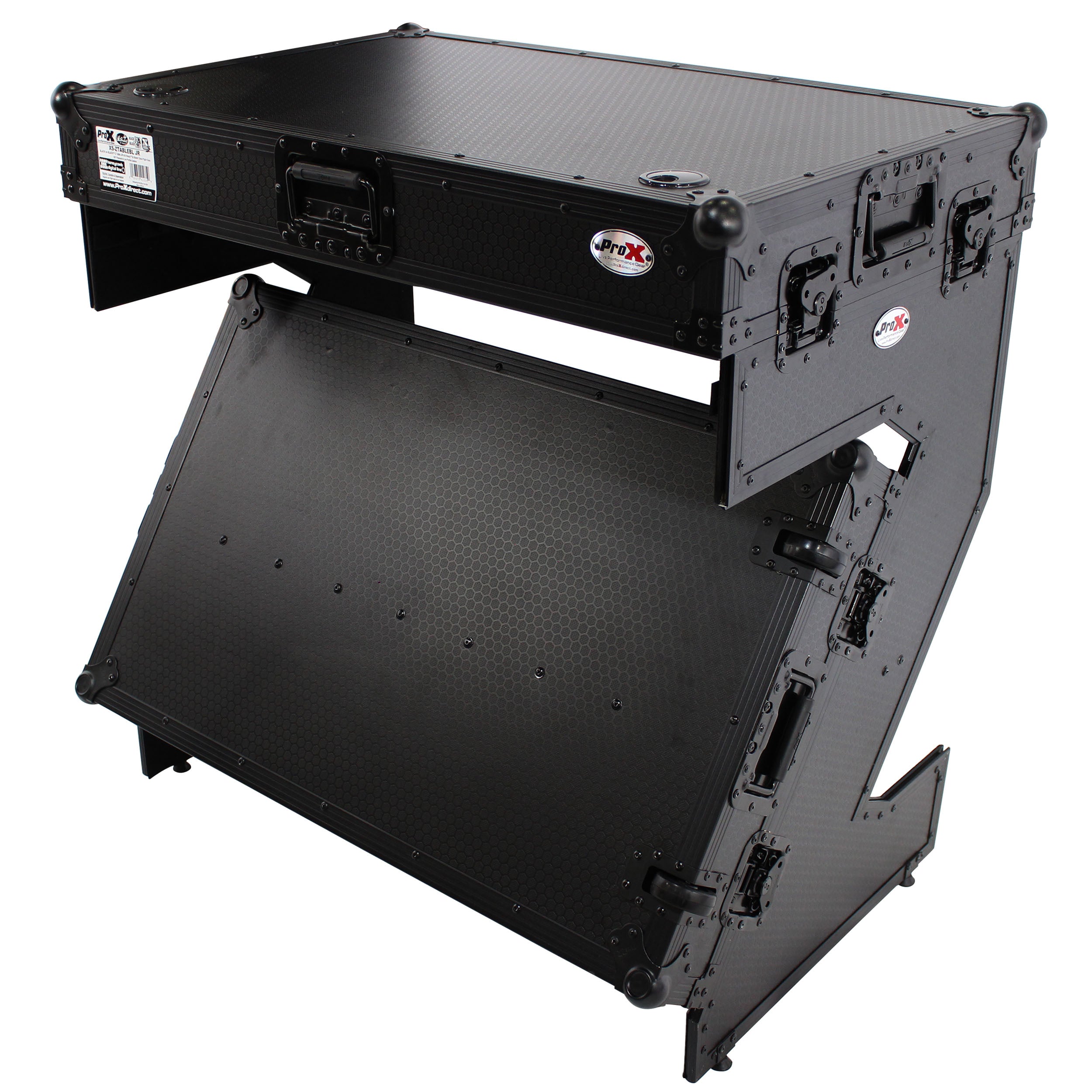 Z-Table Jr Folding DJ Table Mobile Workstation Flight Case Style with Handles and Wheels - Black Finish