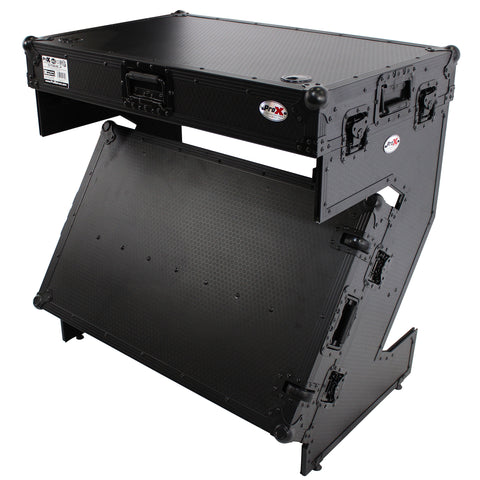 Z-Table Jr Folding DJ Table Mobile Workstation Flight Case Style with Handles and Wheels - Black Finish