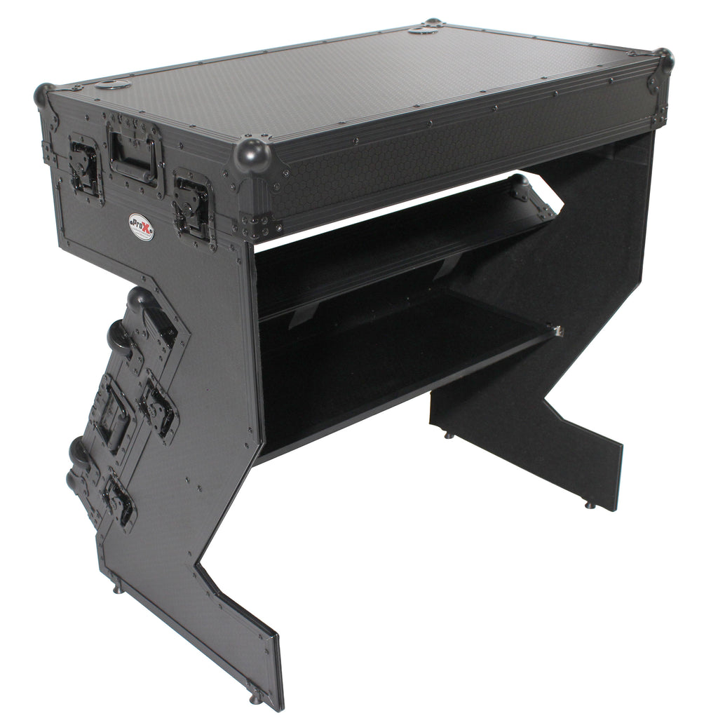 Z-Table Jr Folding DJ Table Mobile Workstation Flight Case Style with Handles and Wheels - Black Finish