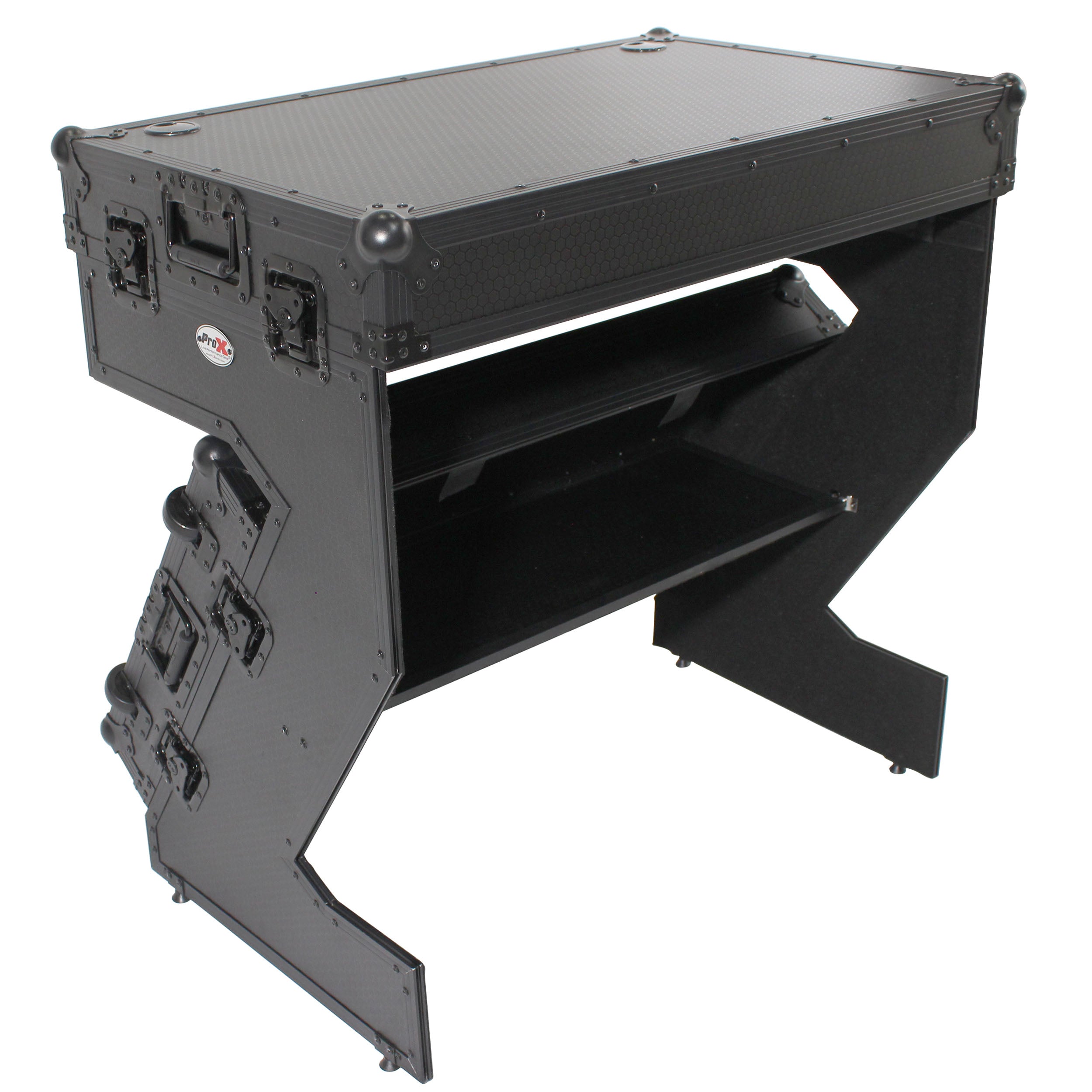 Z-Table Jr Folding DJ Table Mobile Workstation Flight Case Style with Handles and Wheels - Black Finish