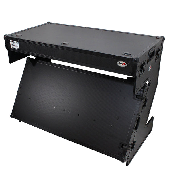 DJ Z-Table™ Folding DJ Table Mobile Workstation Flight Case Style with Handles and Wheels - Black Finish