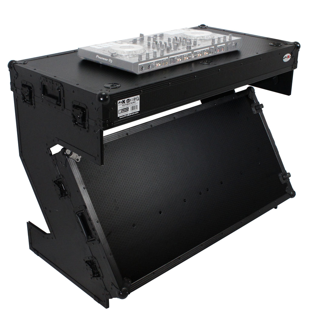 DJ Z-Table™ Folding DJ Table Mobile Workstation Flight Case Style with Handles and Wheels - Black Finish