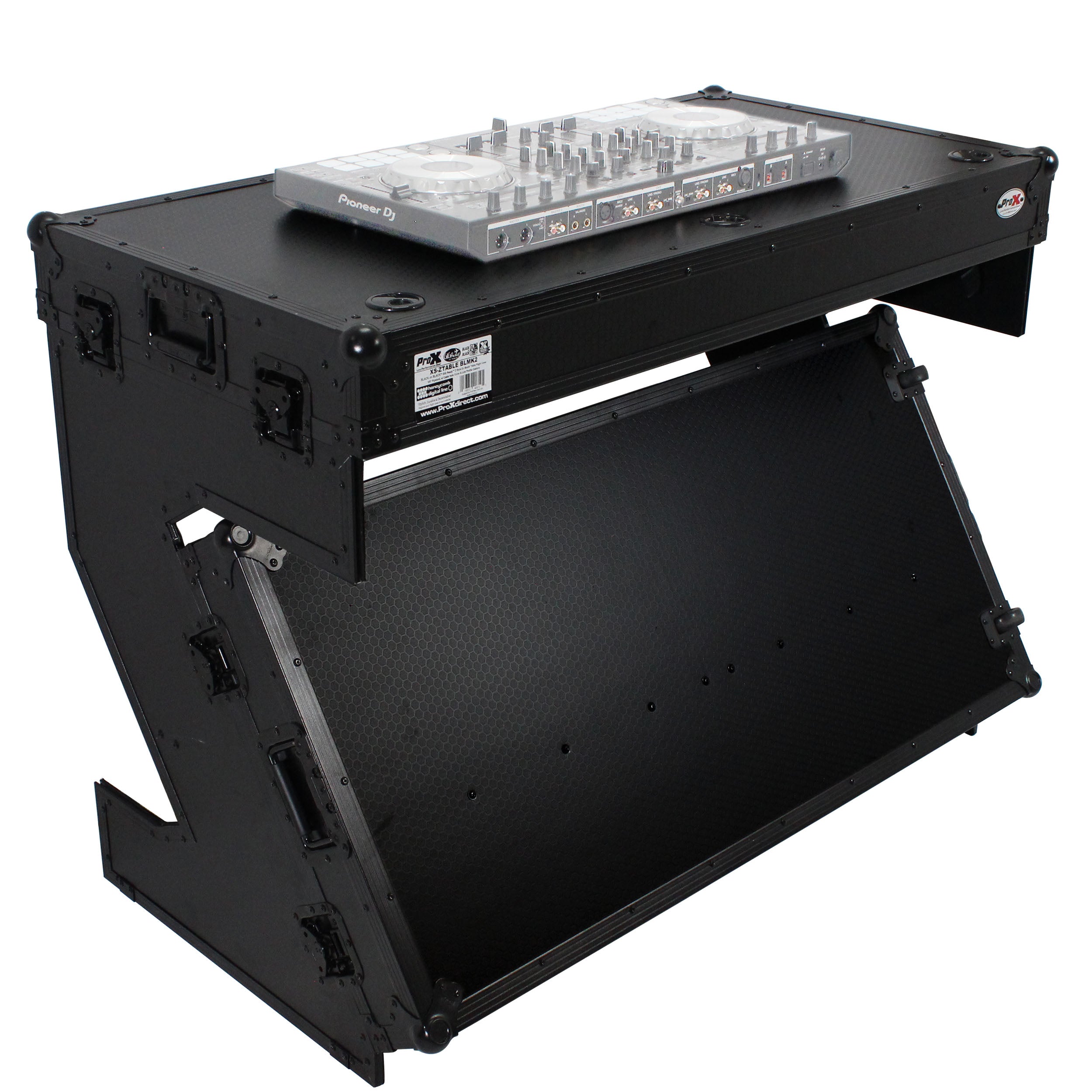 DJ Z-Table™ Folding DJ Table Mobile Workstation Flight Case Style with Handles and Wheels - Black Finish