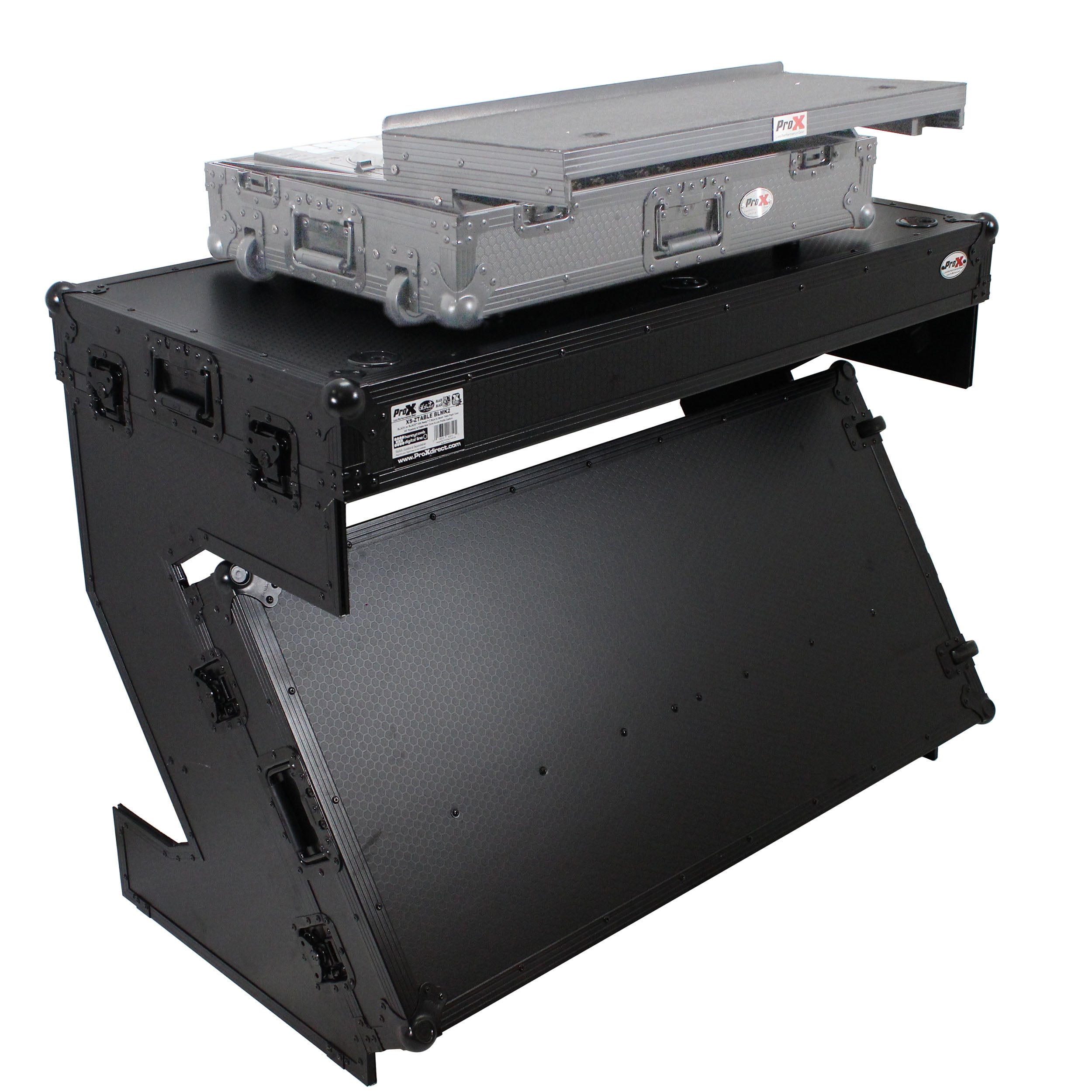 DJ Z-Table™ Folding DJ Table Mobile Workstation Flight Case Style with Handles and Wheels - Black Finish