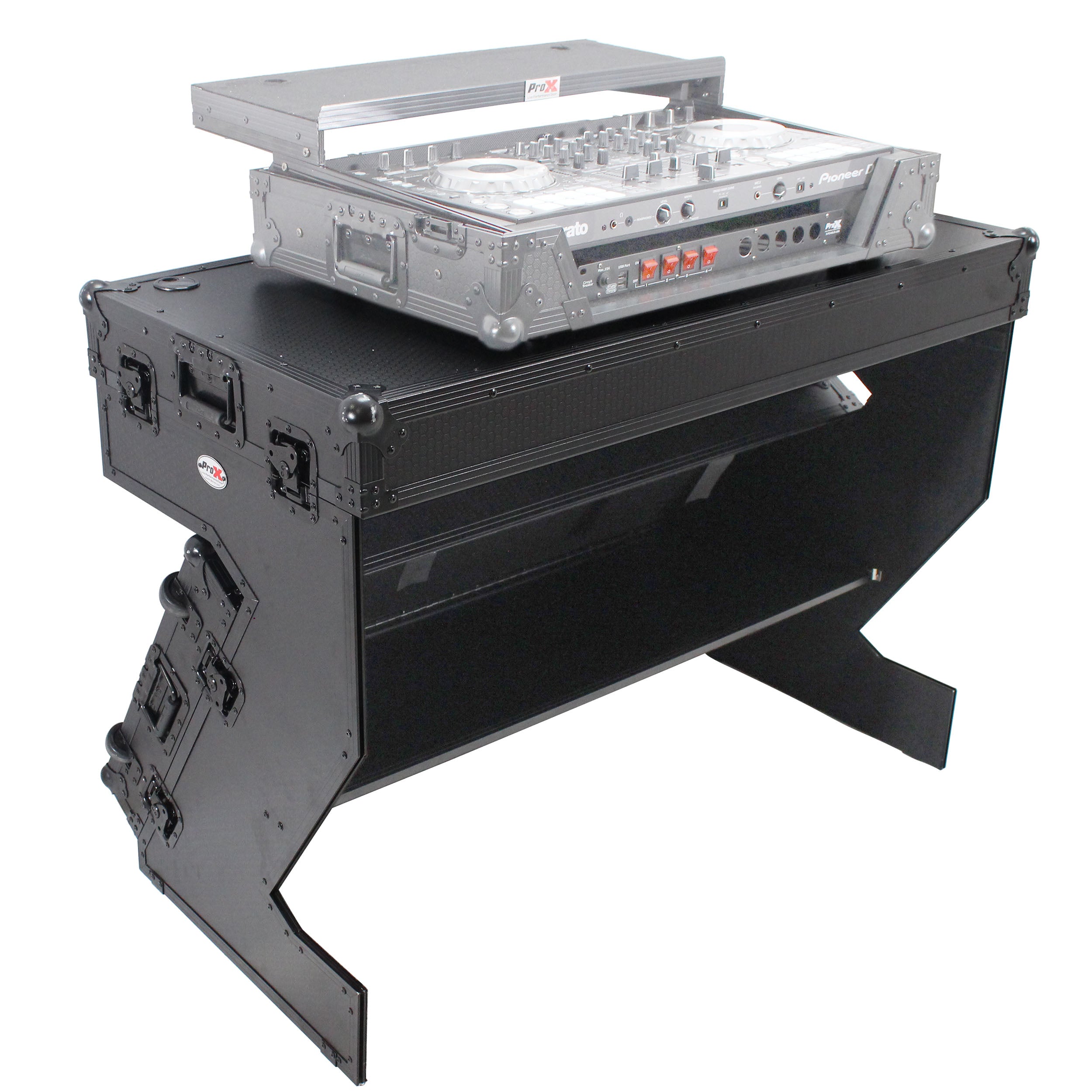 DJ Z-Table™ Folding DJ Table Mobile Workstation Flight Case Style with Handles and Wheels - Black Finish