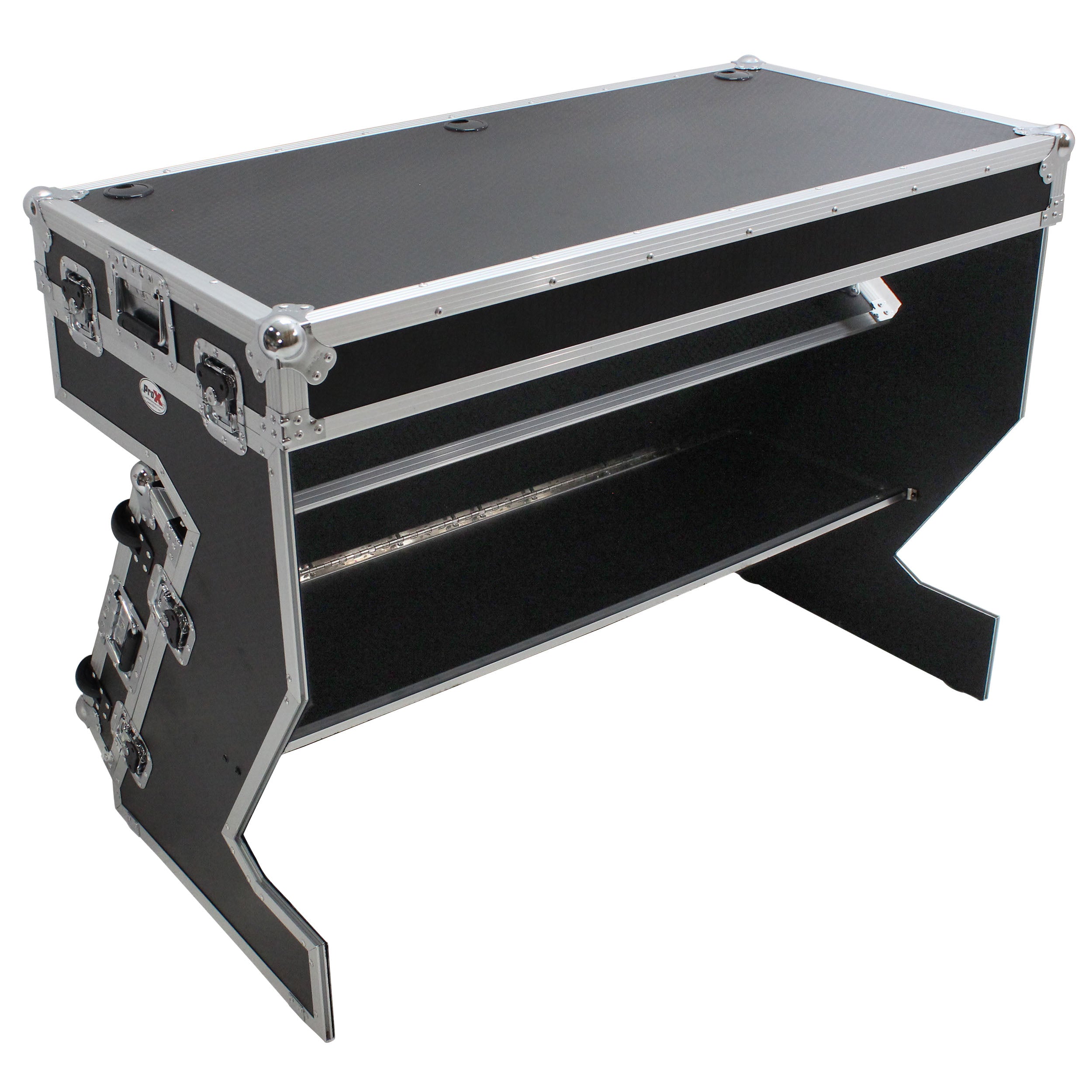 Z-Table Folding DJ Table Mobile Workstation Flight Case Style with Handles and Wheels