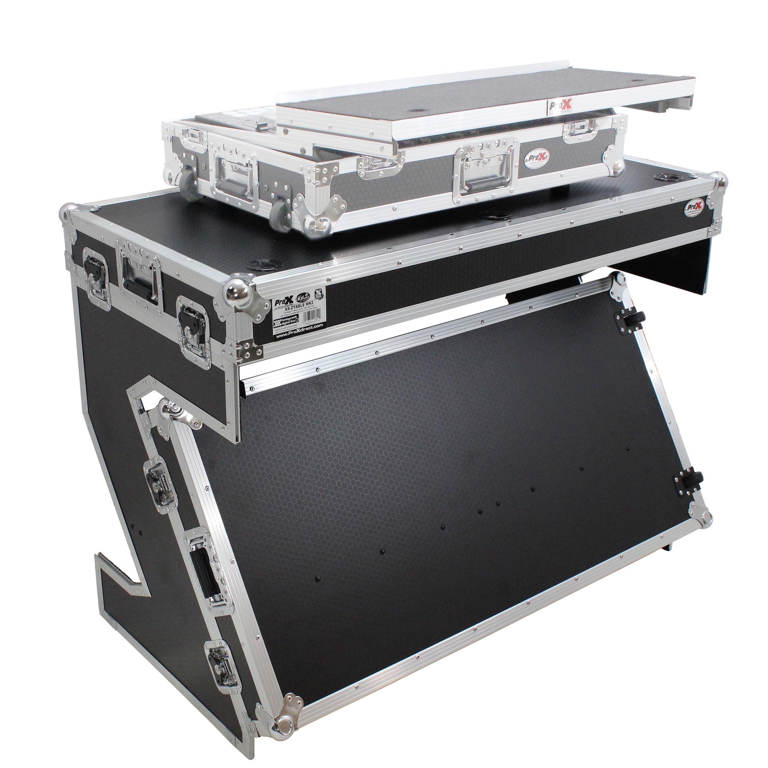 Z-Table Folding DJ Table Mobile Workstation Flight Case Style with Handles and Wheels