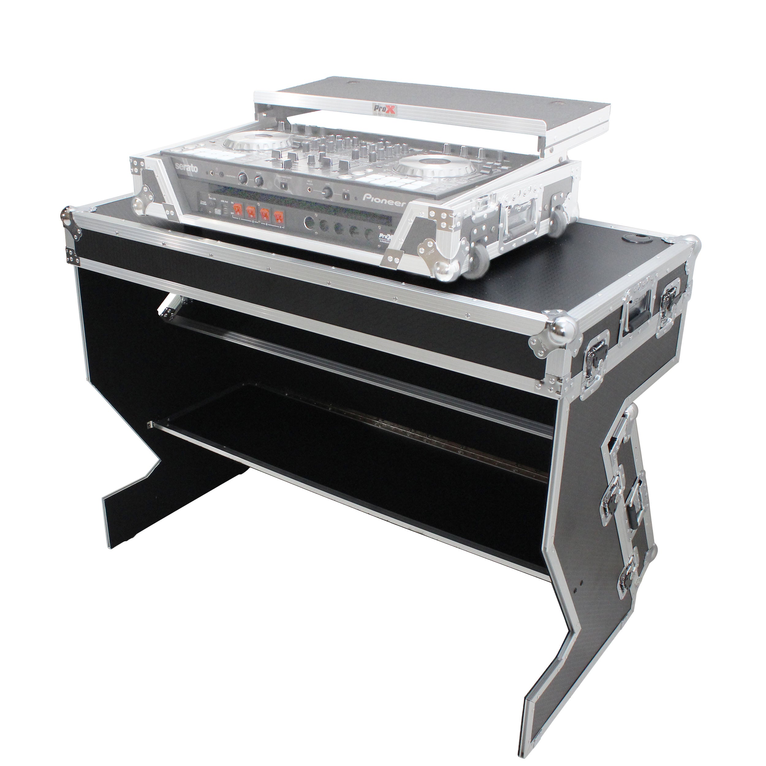 Z-Table Folding DJ Table Mobile Workstation Flight Case Style with Handles and Wheels