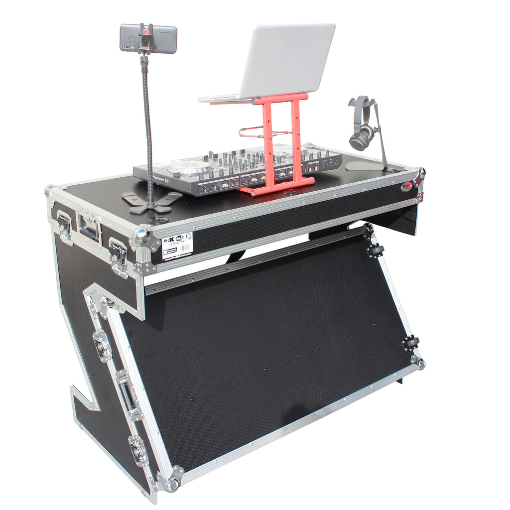 Z-Table Folding DJ Table Mobile Workstation Flight Case Style with Handles and Wheels
