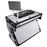 Z-Table Folding DJ Table Mobile Workstation Flight Case Style with Handles and Wheels - Black White Finish