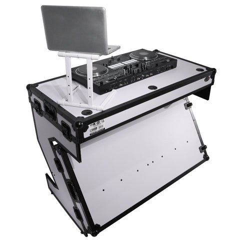 Z-Table Folding DJ Table Mobile Workstation Flight Case Style with Handles and Wheels - Black White Finish