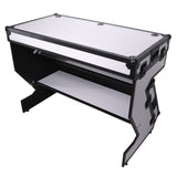 Z-Table Folding DJ Table Mobile Workstation Flight Case Style with Handles and Wheels - Black White Finish