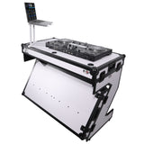 Z-Table Folding DJ Table Mobile Workstation Flight Case Style with Handles and Wheels - Black White Finish