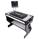 Z-Table Folding DJ Table Mobile Workstation Flight Case Style with Handles and Wheels - Black White Finish