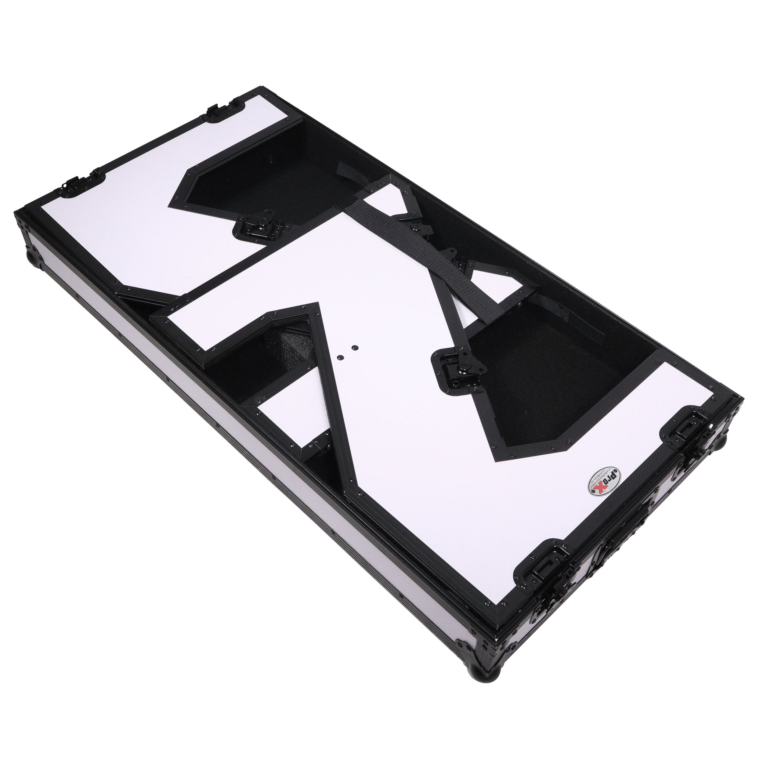 Z-Table Folding DJ Table Mobile Workstation Flight Case Style with Handles and Wheels - Black White Finish